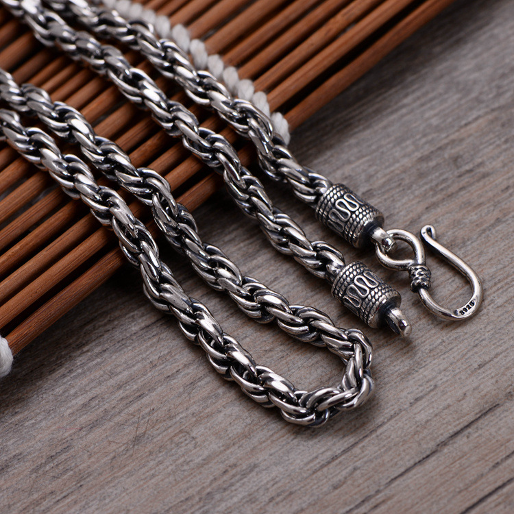 

S925 pure silver jewellery woven twine chain phoenix pattern men's new necklace 5mm