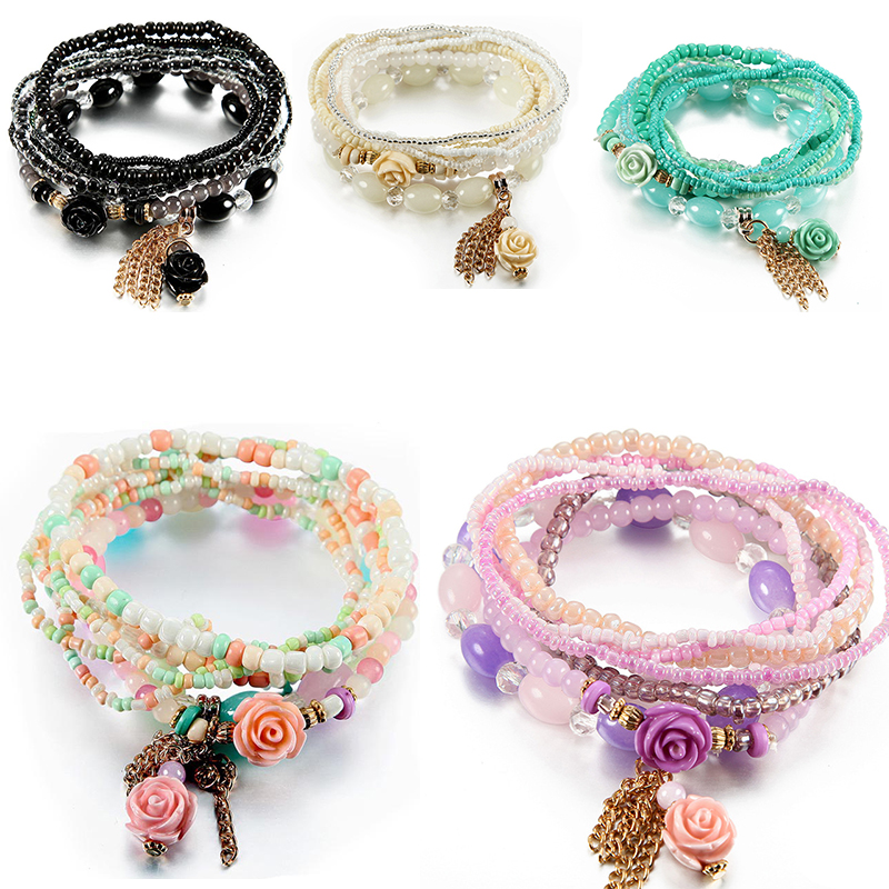 

Bohemian Style flower Charm Beads Bracelets For Women Boho Tassel Multilayer Simulated Pearl Bracelet Jewelry Party Gift drop ship, Golden;silver