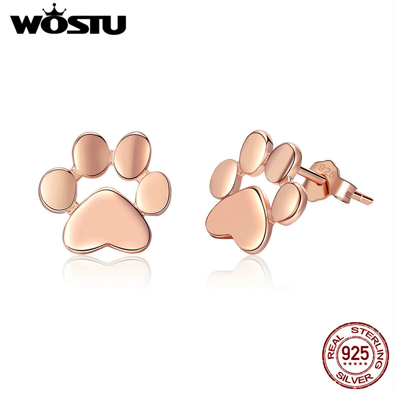 

WOSTU Genuine 100% 925 Sterling Silver Lovely Dog Footprints Stud Earrings for Women Sterling Silver Fashion Jewelry Gift FIE407