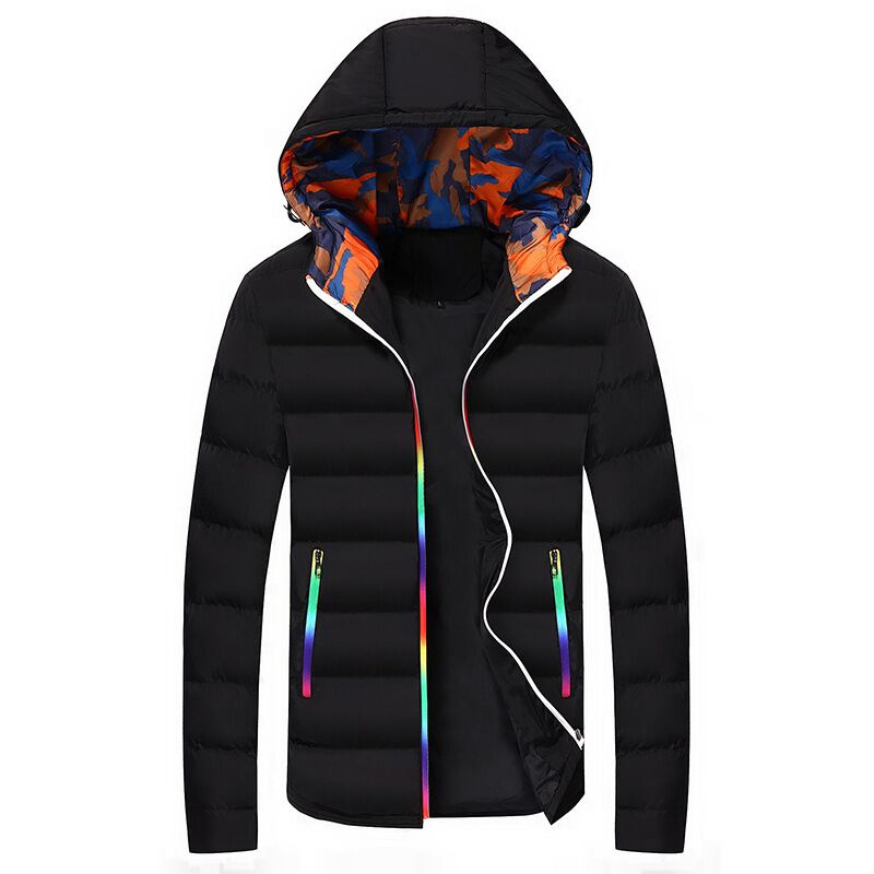 

Autumn And Winter Men's Thick Hooded Solid Color Casual down Feather Cotton-padded Clothes Youth Plus-sized Versatile Cotton-pad, Black