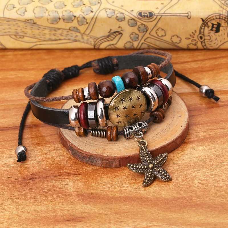 

2020 New Vintage Personality Leather Bracelets Fashionable Beaded Starfish Charm Bracelets for Women Fashion Jewelry Accessories
