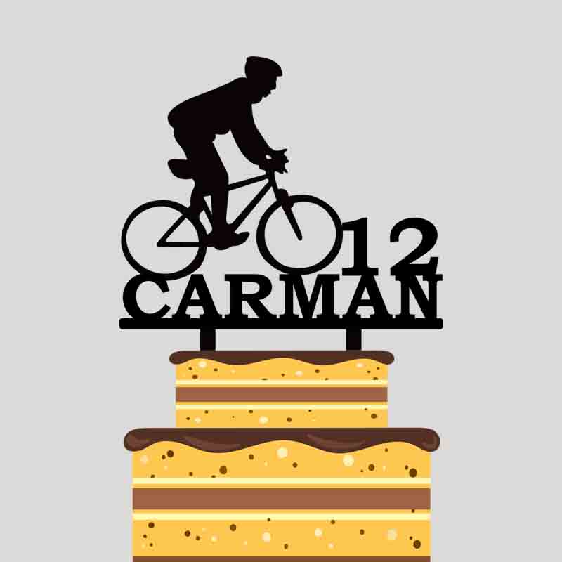 

Personalized Boys Birthday Cake Topper Custom Name Age Boy Riding Bicycle Cake Topper For Birthday Party Decoration YC142