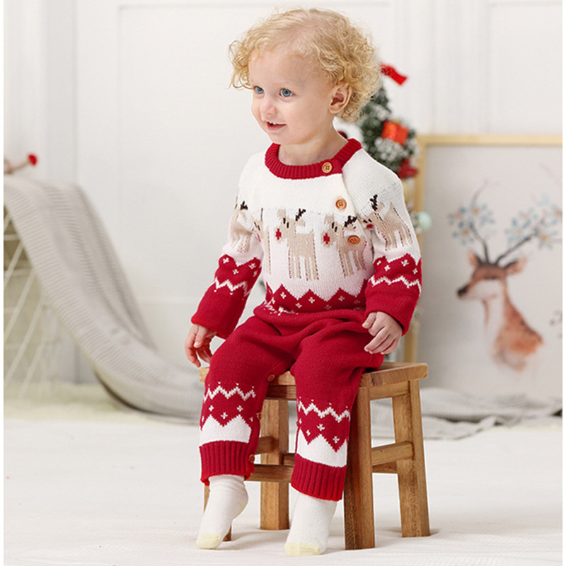 

Newborn infant New Christmas Deer Baby Boys Girls outfit Baby Rompers Kids Clothes Winter knitted sweater Baby Girls Rompers, As picture