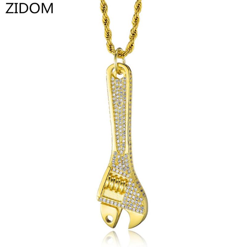 

Men Hip hop iced out bling wrench Pendant Necklaces micro pave Zircon Charm Pendants Necklace Hiphop jewelry fashion gifts