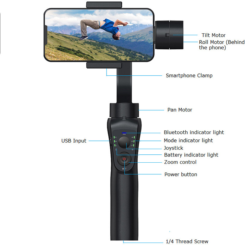 2020 New Arrival S5B 3-Axis Handheld Stabilizers Anti-shake Stabilizer Mobile Phone Bluetooth Steady Stabilizers with Free Tripod-image-490734711