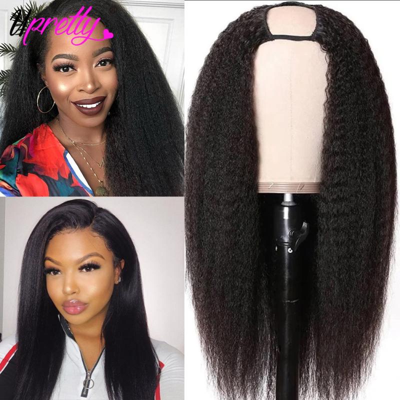 

Upretty Kinky Straight Wig Human hair wig Brazilian Remy Hair For Black Women Pre Plucked With Baby Yaki Straight, As pic