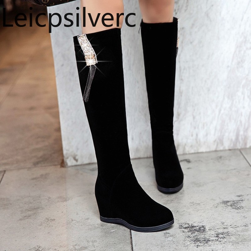 

Women's Boots The New Autumn And Winter fashion zipper Internal increase High tube Women's shoes plus size 34-43 5.5cm high, Black