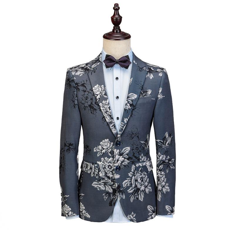 

2020 Spring Autumn New Style Wedding Suit Groom British Style Suit for Men Fashion Retro Ink Painting Print Two Pieces Set, Multi
