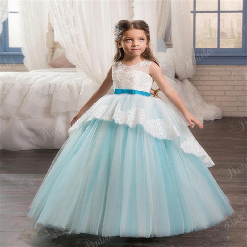 

Princess Flower Girl Dresses Fluffy Tulle Wedding Birthday Party Gown For Girls Flist Holy Communion Sleeveless Prom Dresses, White
