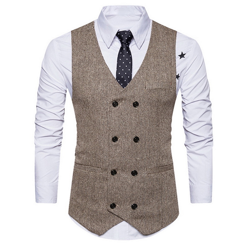 

Men Brand Double Breasted New Fashion Slim Fit Woolen Cloth Wedding Waistcoat England Business Suit Vest Gilet Homme, Black