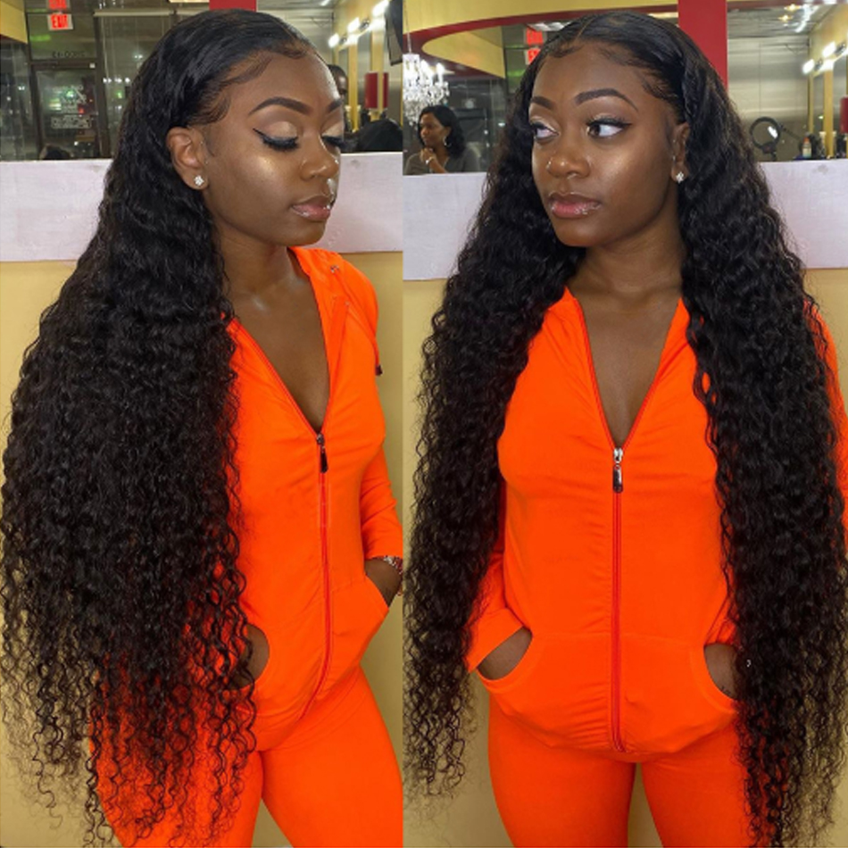 

Brazilian Kinky Curly Lace Front Human Hair Wigs 13x1 Lace Frontal Hair Wigs with Baby Hair Pre Plucked Lace Wigs Straight Body Deep, Natural color