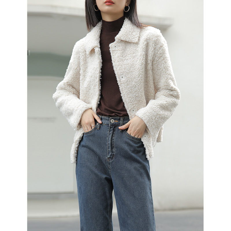 

Winter Women High Quality Faux lambswool Fur OverCoats Luxury Short casual Thick Warm Plus Size Female 2020 white, Khaki