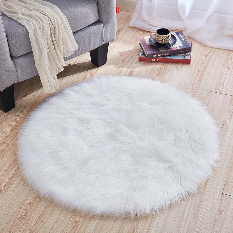 

White imitation wool round carpet computer chair plush mat bedroom hanging basket rug window decoration carpet crawling