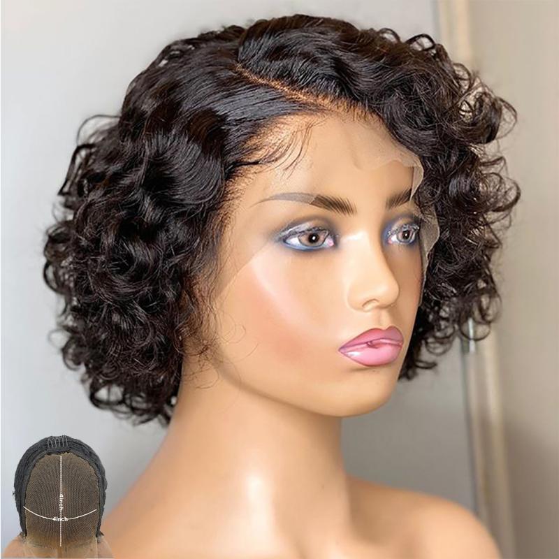 

Pixie Cut Wig Wavy Short Bob 4x4 Lace Closure Wig Human Hair Natural Color Glueless Bleached Knots 150 180 250 Density Remy
