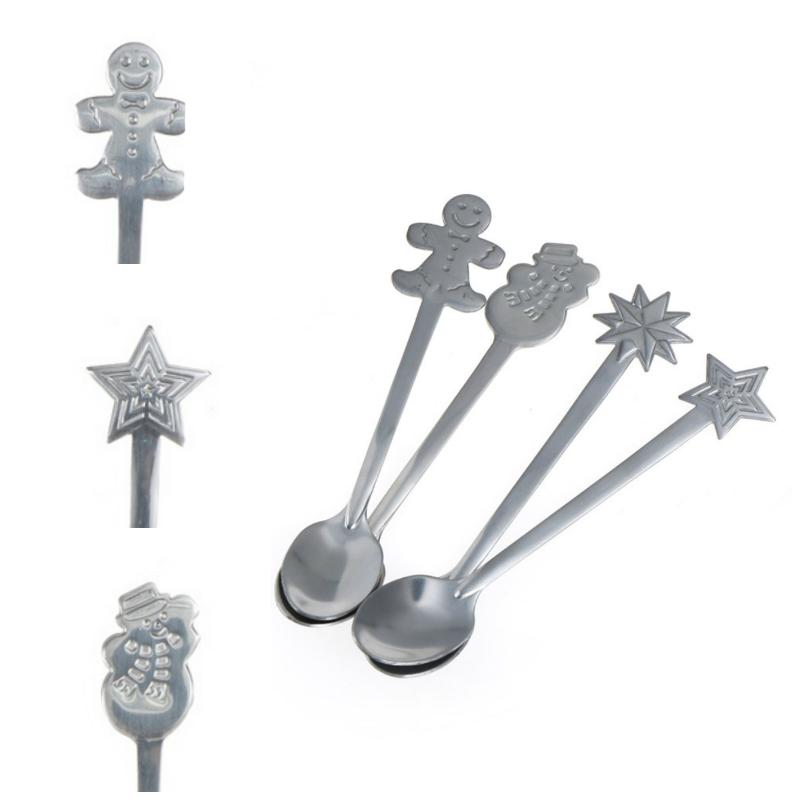 

4 pcs Christmas Snowman Snowflake Gingerman Star Spoons Set Stainless Steel Party Gift Xmas Festival Favor Kid Suprise Pendant
