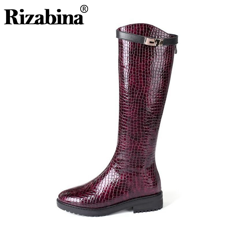 

RIZABINA Fashion High Quality Women Knee High Boots Round Toe Zipper Long Boots Winter Warm Daily Women Footwear Size 34-42, Black