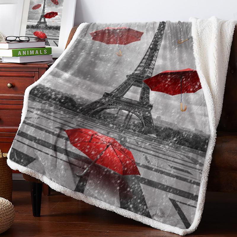 

BIGHOUSES Throw Blanket Paris Tower Red Umbrella Square Raindrops Fleece Blankets Personalized Blankets Bedclothes