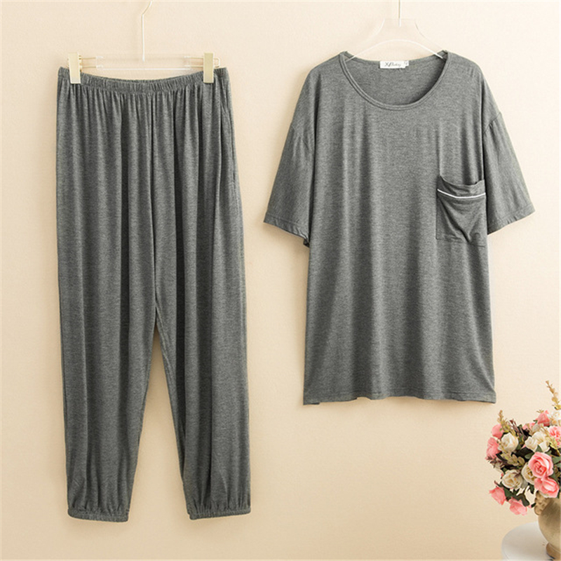 

Pajamas men's modal solid color skin-friendly large size loose home service short-sleeved summer suit 6XL new pijamas hombre, Gray
