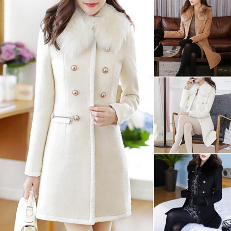 

Winter Women Warm Outwear Wool Lapel Trench Parka Coat Jacket Overcoat StylsihWi Fashion Jacket Fashion Women LS 1203, White