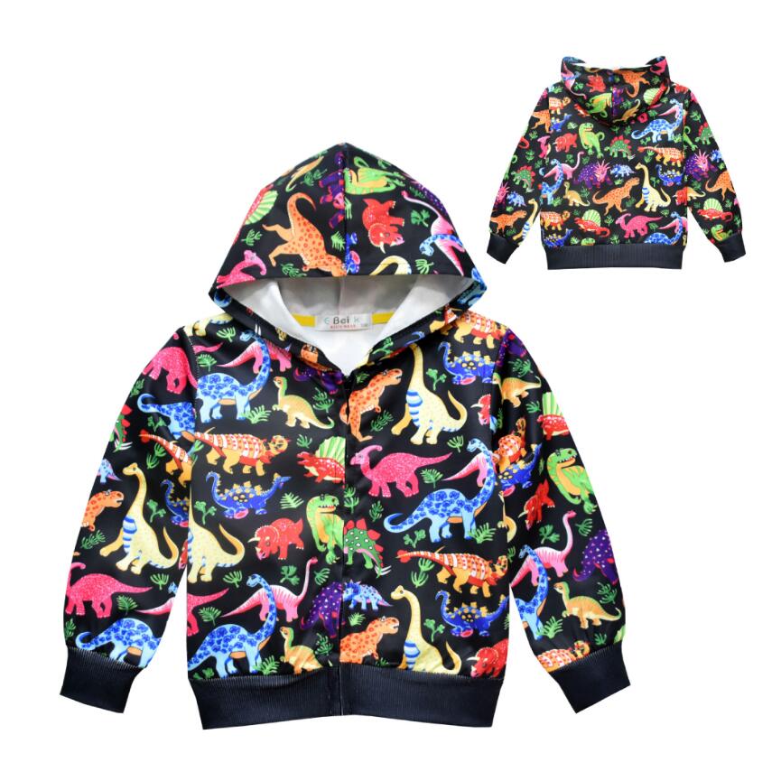 

New Spring Autumn Boys sport clothes Dinosaurs zipper Coat Full Sleeve Hooded Jacket For 3-7 Year Children's Clothing, Black