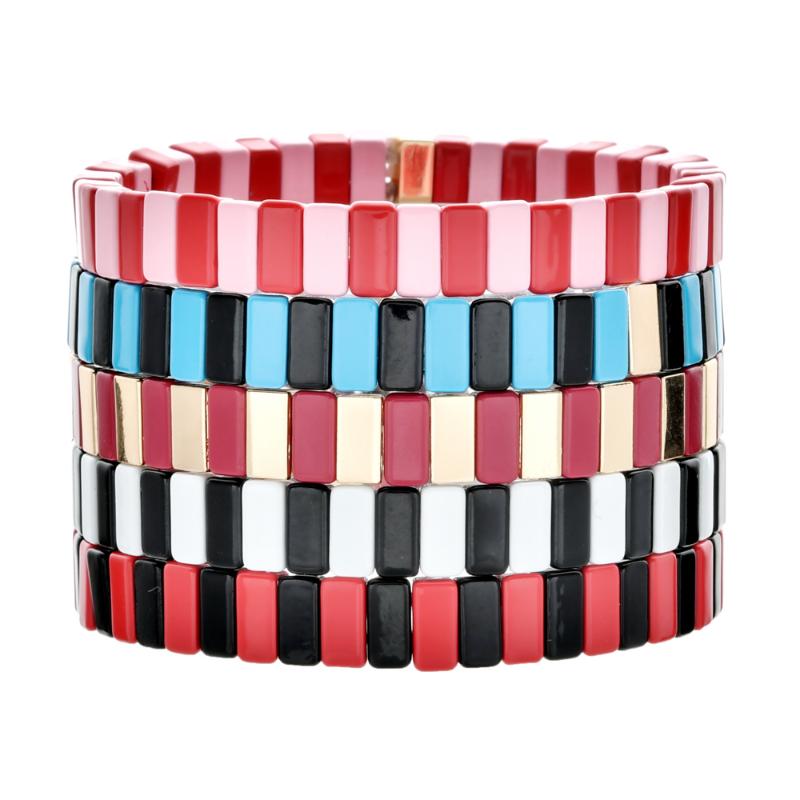 

Hot Sell Instagram Stackable Colorful Metal block Beaded Bracelet For Women Jewelry Pulseras Mujer Gold Bracelet Femme Gifts