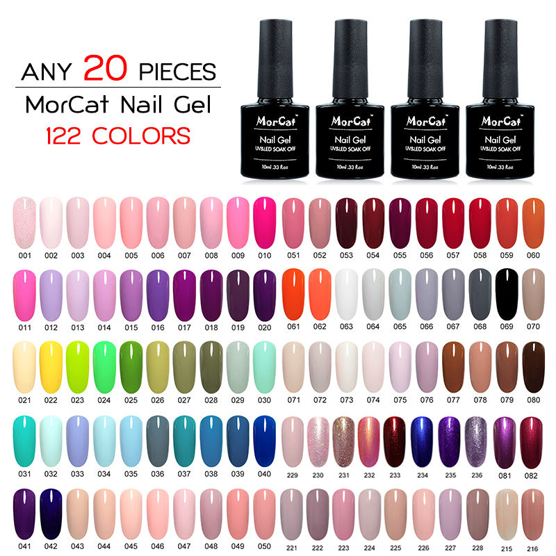 

MorCat 20pcs Nail Gel Polish 122 Color Dry with LED UV Lamp Nail Art Design Gel Polish UV Lacquer Nails 10ml, Any 20 colors