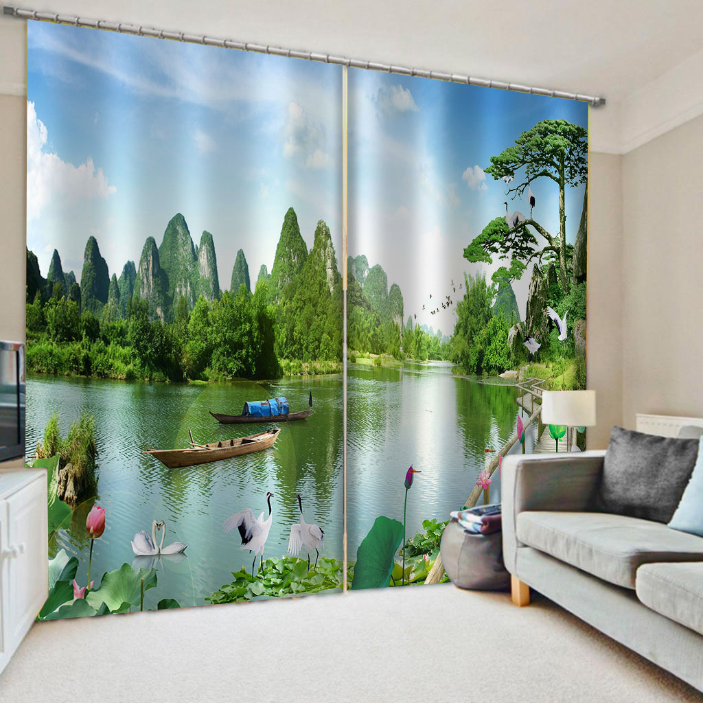 

2 Panel Printed Window Curtain Landscape curtains green nature scenery 3D Window Curtains For Living Room Decoration curtains