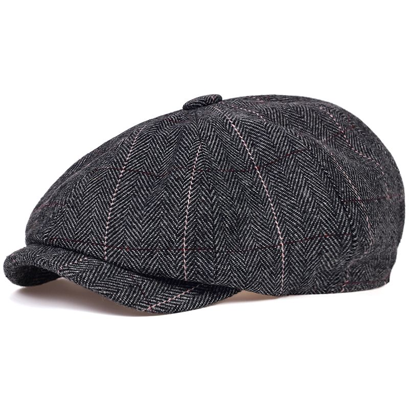 

Unisex Autumn Winter Newsboy Caps Men And Women Warm Tweed Octagonal Hats For Male Detective Hats Retro Flat Caps tide gorras, Dark grey