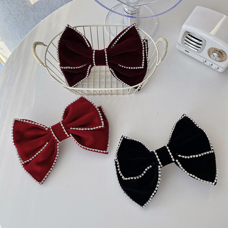 

Flannel Big Bow Hairpin Retro Rhinestone Spring Clip Hair Accessories Europe And America Pearl Hair Clips