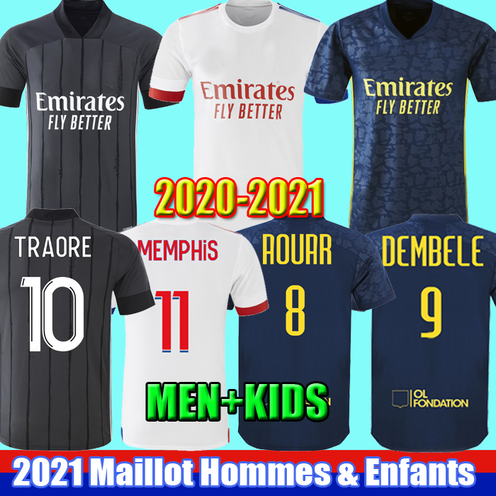 

2021 Olympique Maillot de foot soccer jersey 2020 DEMBELE TRAORE MEMPHIS FEKIR AOUAR TOUSART CORNET OL 20 21 football shirt Homme enfants, Kids 2021 home