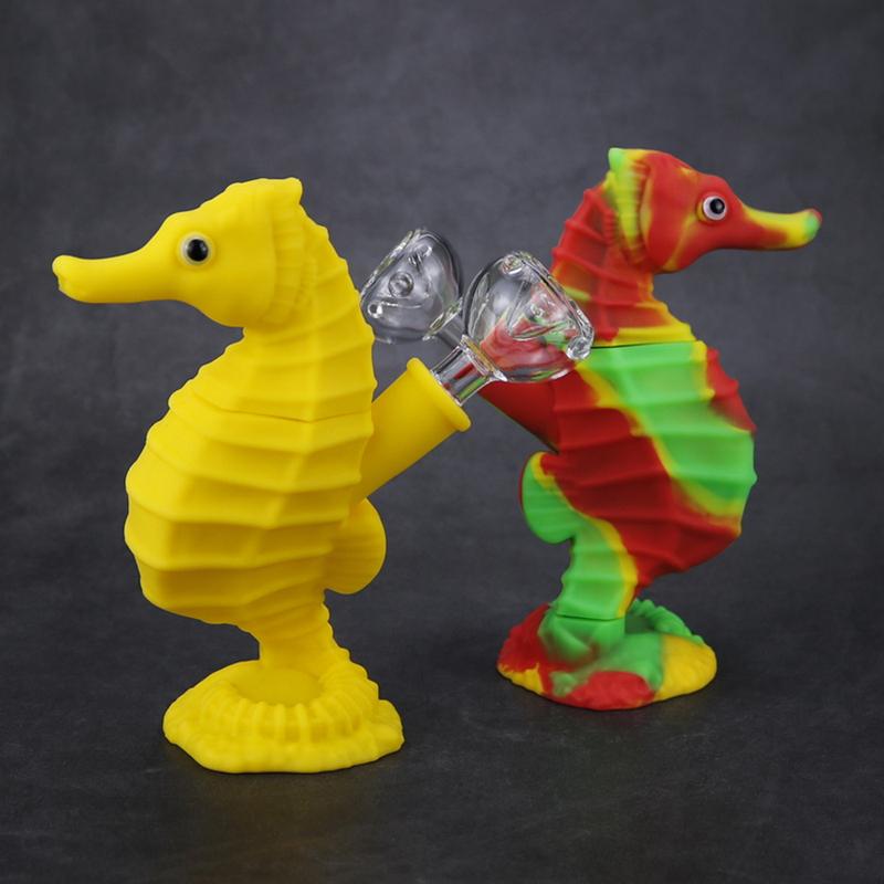 

6inch seahorse shape silicone smoking pipes pet package silicon water bubbler pipe line crack cool collapsible hookahs
