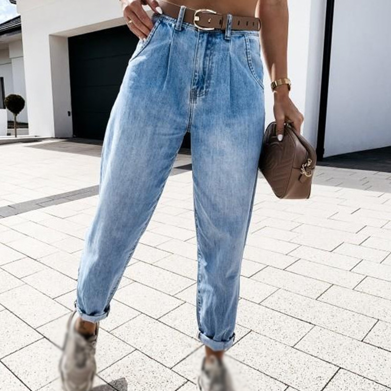 

Women Jeans High Waist Demin Harem Pencil Pants Solid Long Pants Female 2020 Autumn Streetwear Casual Trousers For Ladies Spring, Blue
