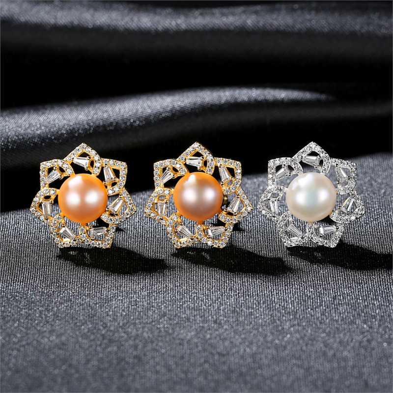 

MeiBaPJ New Fashion 925 Genuine Silver Natural Freshwater Pearl Flower Stud Earrings Fine Wedding Jewelry for Women
