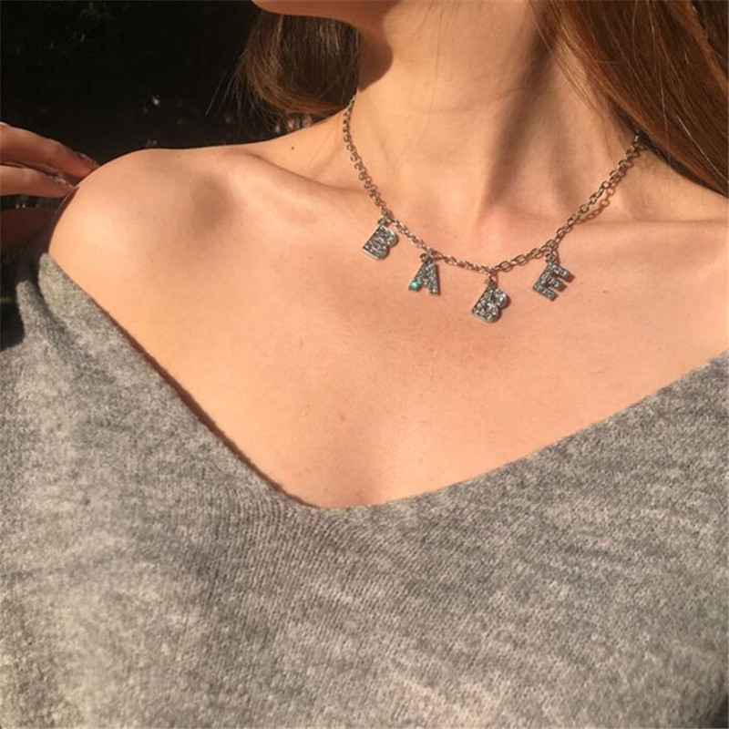 

Letter Crystal Angel Necklace BABY KISS Rhinestone Choker Couple Gift Pendant Necklace Women Jewelry Factory Wholesale