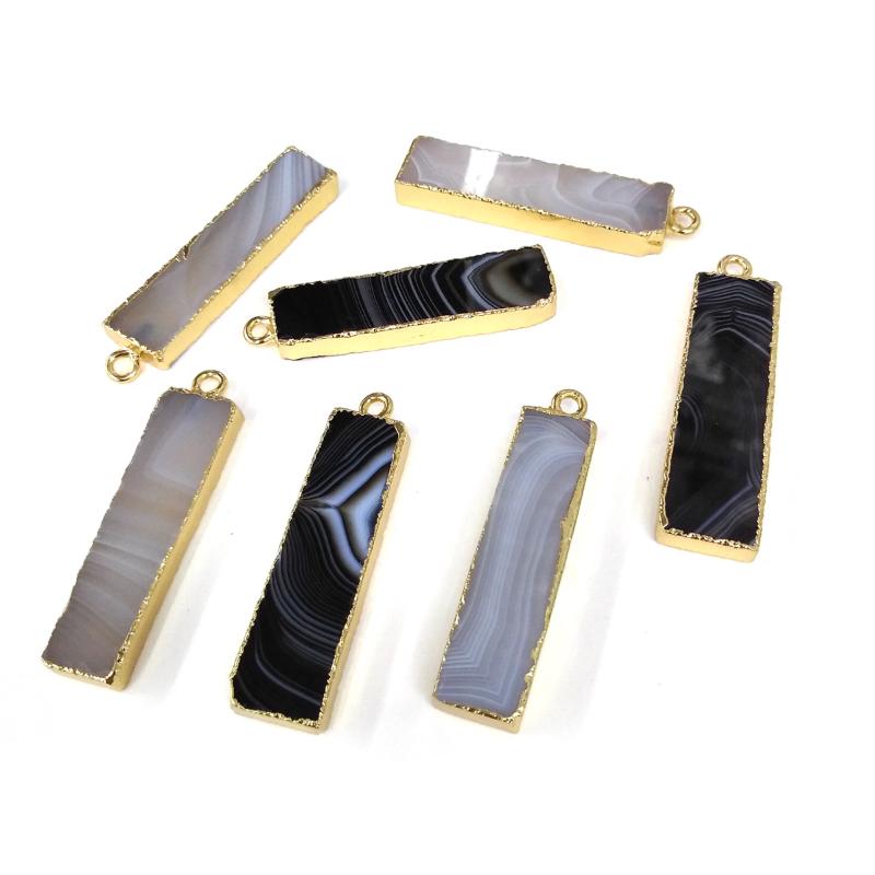 

Rectangular Grey Black Agates Pendant Necklace Reiki Healing Natural Stone Amulet DIY Jewelry Gift Size 12x46mm