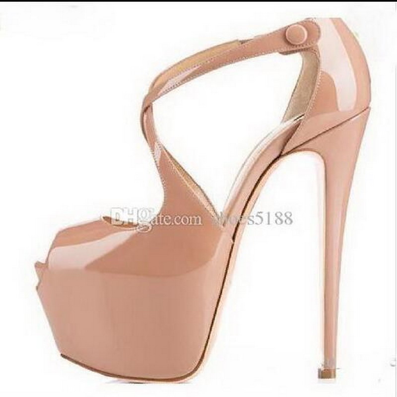 

Hot Sales New Designer Brand High Heels Woman Fashion Red Bottom Straps Pumps Nude /Black Cross Heels Women Top Quality Platform Shoes EU 45, Photo 1