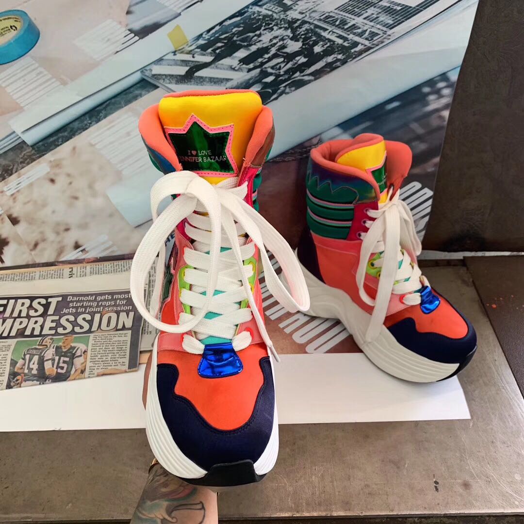 

Mixed colors boots New Women Sneakers High-top Platform 7cm Casual Shoes Colorful Comfortable Leather Sneakers Popular, Rosy red