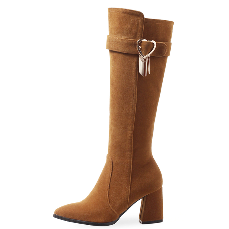 

Autumn Winter Warm Knee High Boots Shoes Square Heels Zip Black Brown Riding Long Boots Woman Large Size Casual Shoes Lady