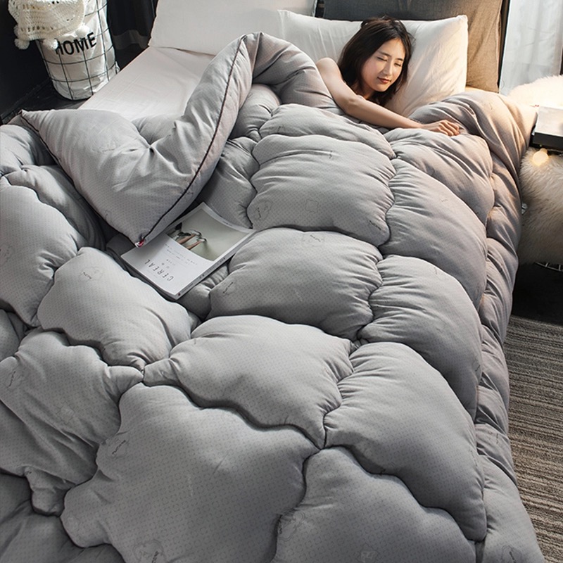 

100% White Superfine fiber Winter Quilt Comforter Polyester Blanket Duvet Filling With Cotton Cover Twin Queen  Size, Gray