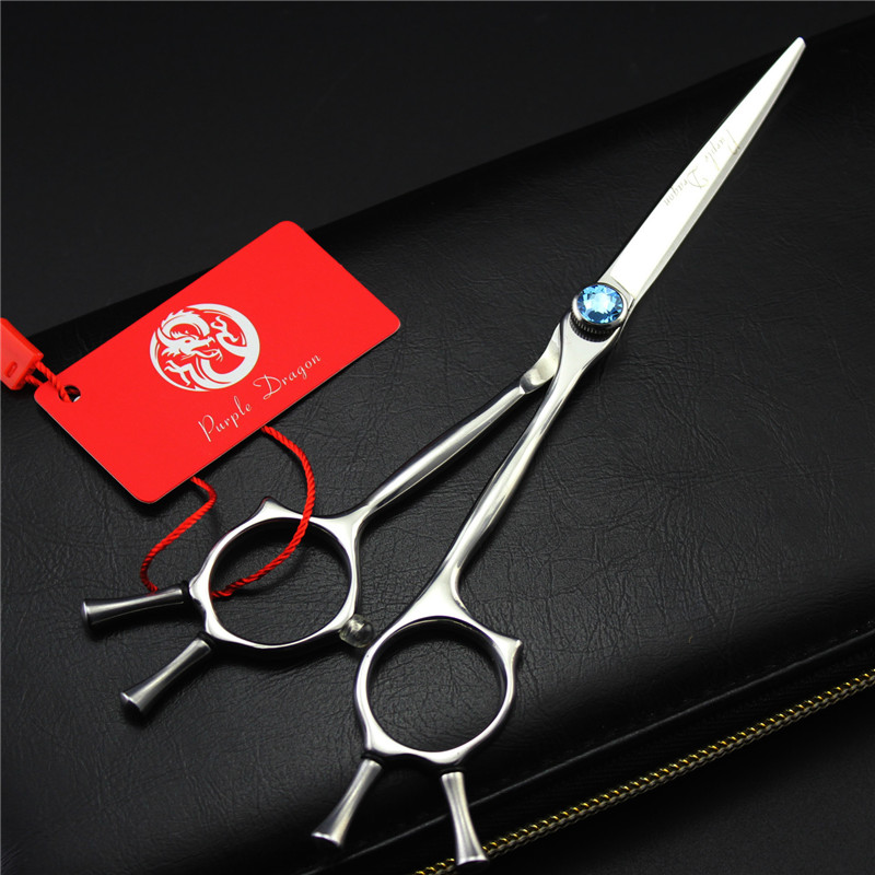 

Purple Dragon 6 inch Professional-Hair-Cutting-Shears Barber Knife Sliver Titanium Salon Hair Scissors Japan 4400c High Quality