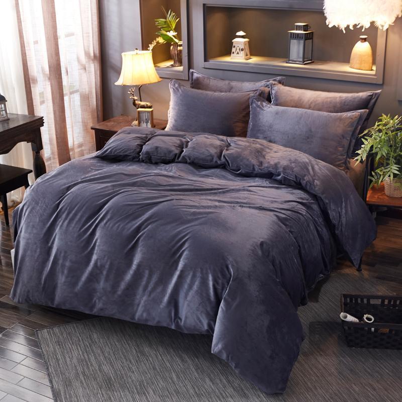 

New Winter Fleece Bedding Sets Solid Black Grey Duvet Cover Flannel Fleece Pillowcases 3/JPcs Home Bed Linens Warm Custom size#s, -jb-tj-fenyu