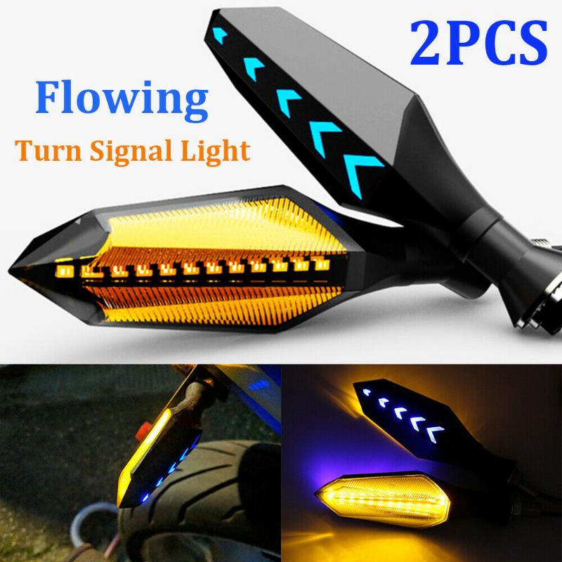 

2 pcs Amber Motorcycle Turn Signal Lights With Blue Flowing Indicator 17 LED Bulb Fits for Universal Motorcycle, As pic