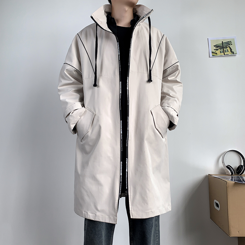 

New Autumn Trench Coat Men Casual Masculino Overcoat Long Greatcoat Windbreaker High Quality Streetwear Korean style Mens Jacket, Black