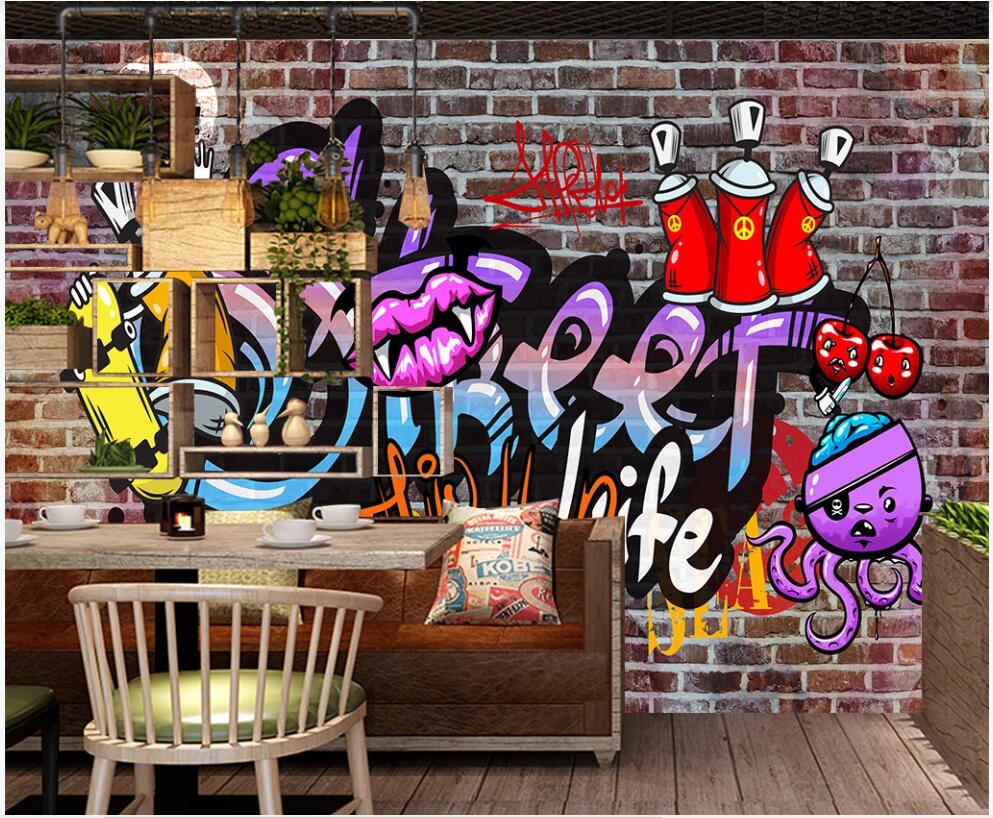 

3d photo wallpaper custom mural Street graffiti trend brick wall broken wall bar ktv photo wallpaper in the living room for walls in rolls, Non-woven wallpaper