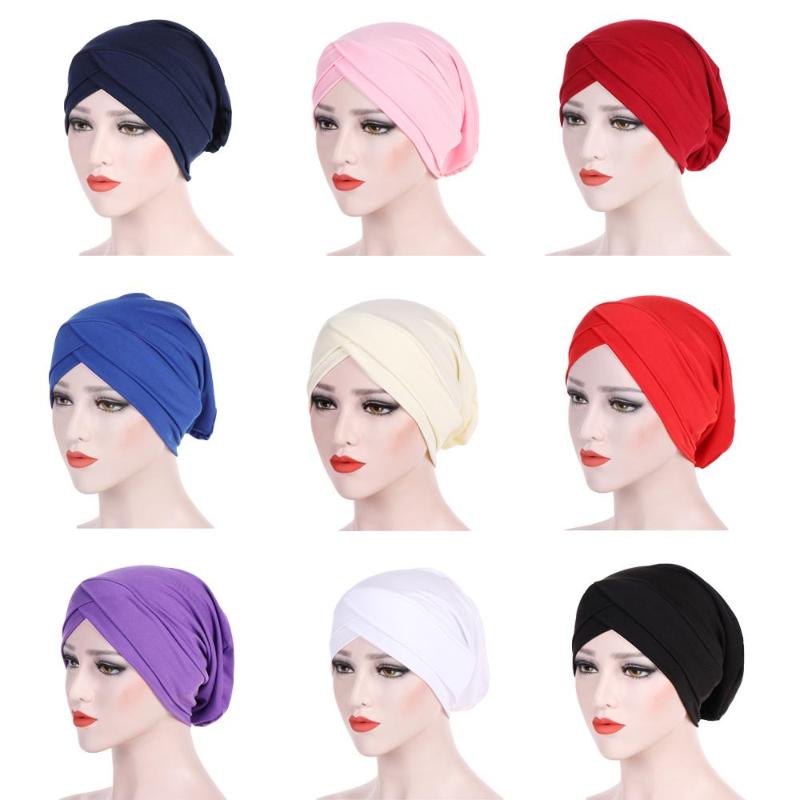 

India Cap Muslim Scarf Women Chemo Hat Beanie Skullies Scarf Turban Head Wrap Bonnet Hair Loss Hat Islamic Arab Stretch Fashion, White