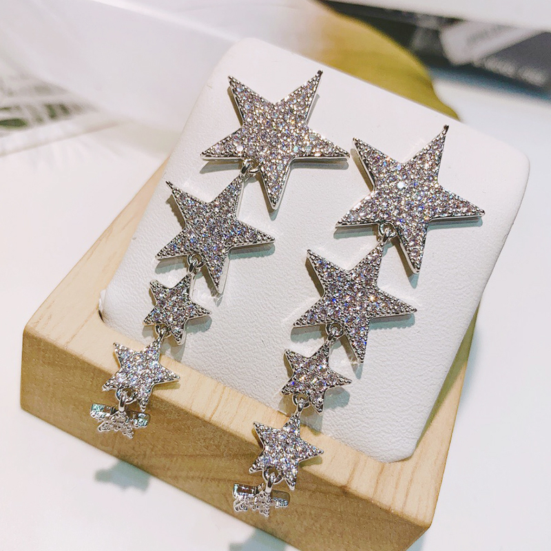 

Luxury Star Zircon Drop Earrings Fashion silver color Long Dangle Earrings Vintage Party Wedding For Women