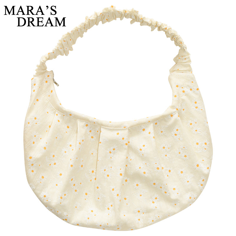 

Mara's Dream 2020 New Solid Color Fashion Flower Three-dimensional Printing Simple Diagonal Bag Pleated Shoulder Strap Cloth Bag