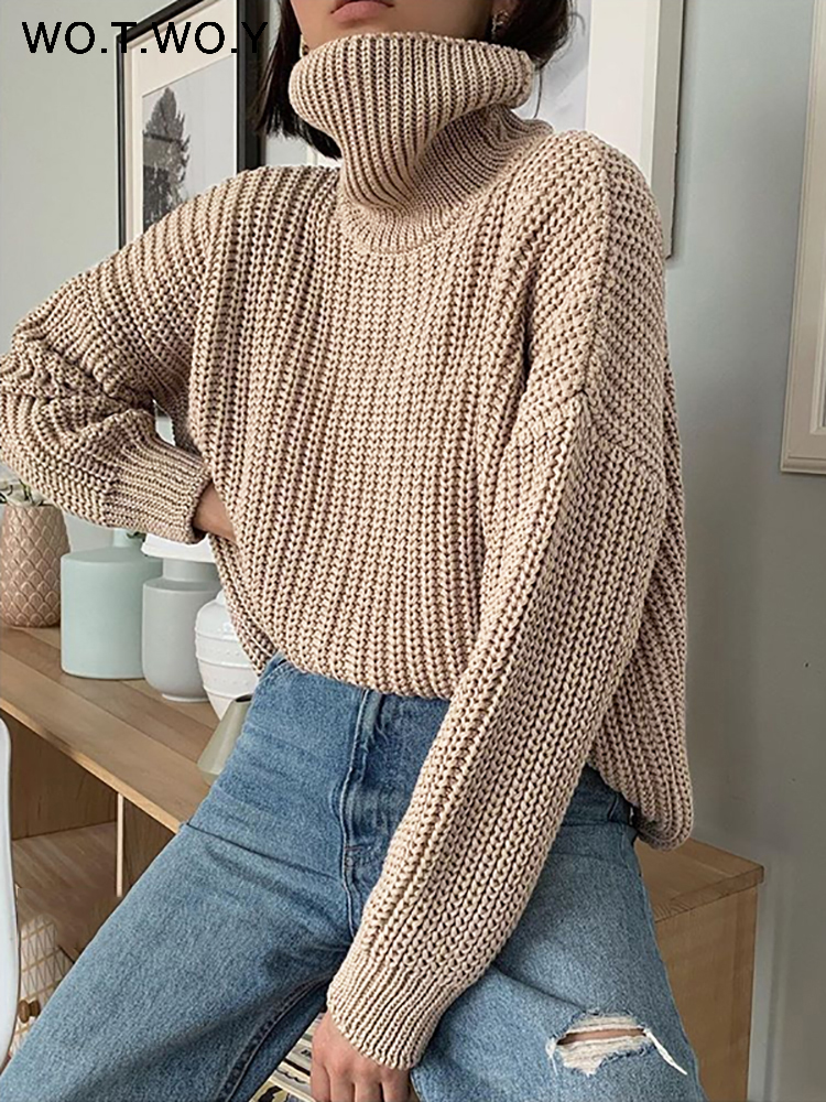 

Autumn Winter Knitted Turtleneck Sweater Women Thick Long Oversized Sweaters Women Solid Cashmere Pullovers Korean Tops, Army green