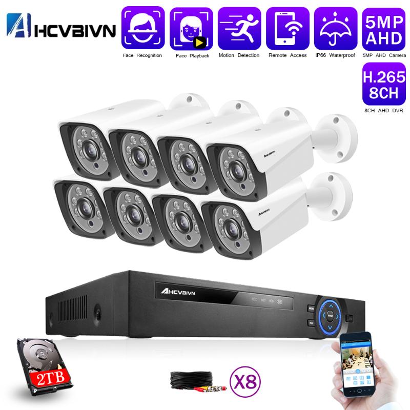 

8CH 5MP HD CCTV Camera System AHD DVR Kit 8PCS 5MP IR Night Outdoor Security Camera P2P Video Surveillance Kit 2TB HDD