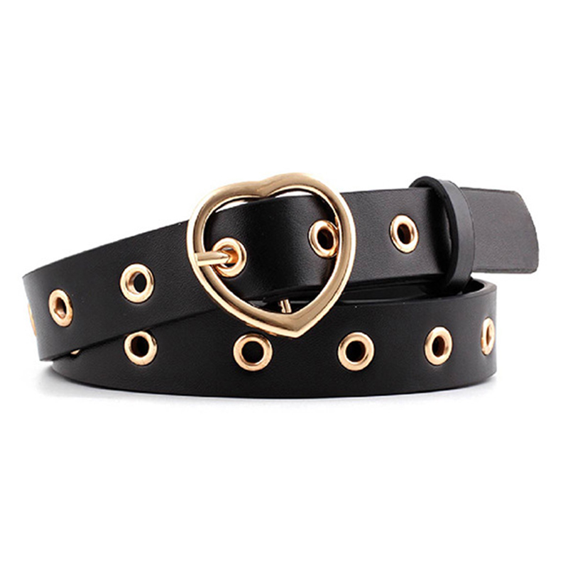 

Fashion Women PU Leather Belt Female Cute Harajuku Belt Ladies Pant Party Dress Metal Heart Pin Buckle For Jean Dropshippin, Black